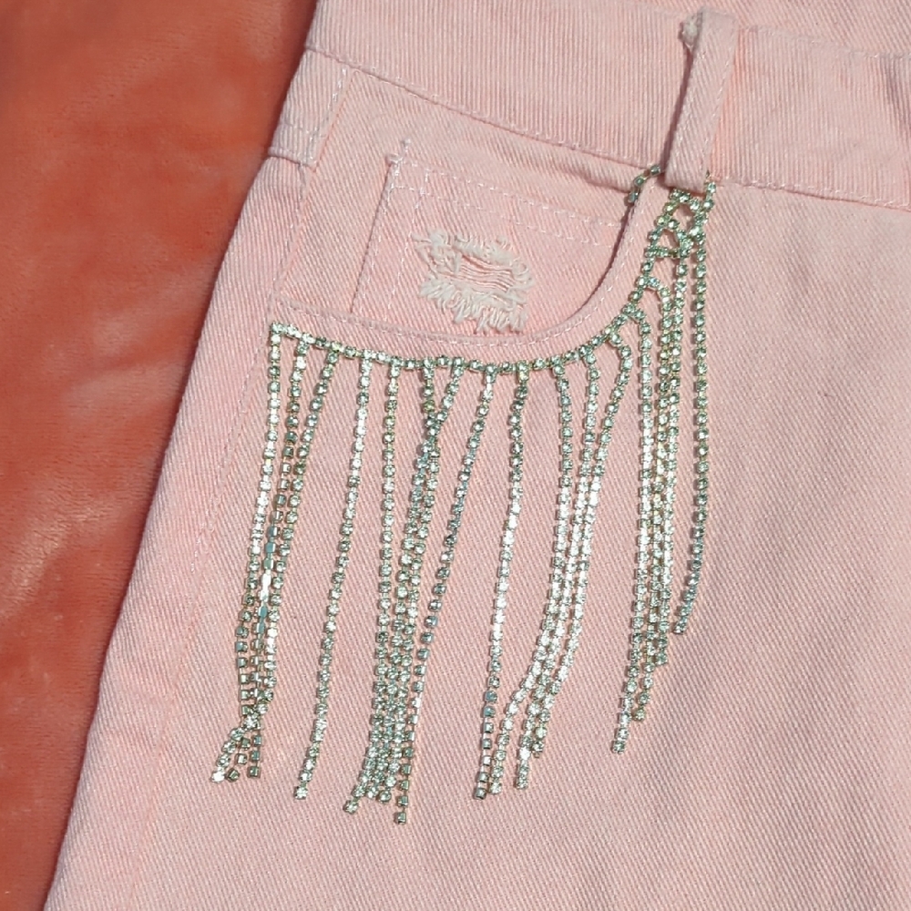 Pink Distressed Women Shorts with Fringe Detail - Picture 2 of 7
